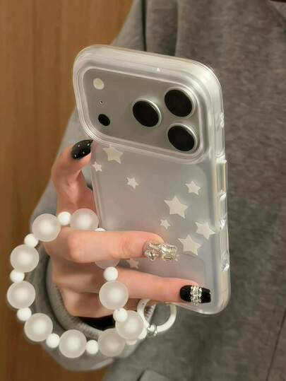 Korean Style Ins White Star With Chain Phone Case Compatible With Iphone 17 Pro Max, 16 Pro, 15, New 17 PM, Super Pretty Max Phone Cover, Unique Artistic Design