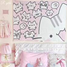 1pc Super Cute Cat Wall Tapestry, Bedroom And Dorm Bed Head Decor, Indoor Wall Hanging, Home Decor - Multicolor - View 4