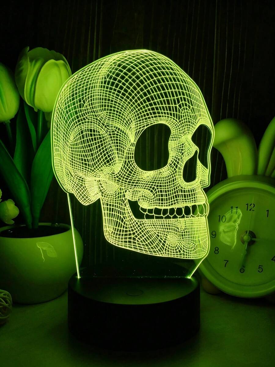 3D骷髏LED幻象小夜燈 USB供電 桌面裝飾燈 創意酷炫禮物 適用臥室、書房與遊戲派對 - 亞克力 - 查看 1