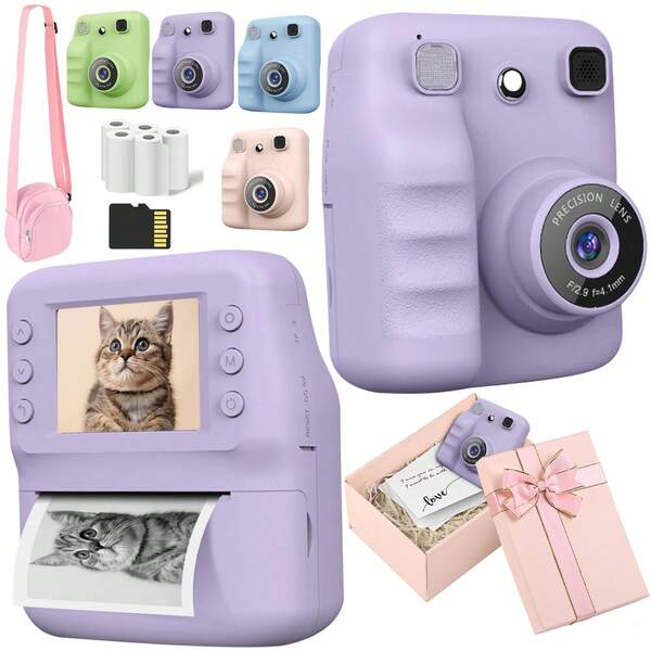 Children's Instant Print Camera Toy Camera 1080P 2.4-Inch Screen Instant Photo Printing Portable Toy With Included Roll Photo Paper Digital Camera Children's Gift, Boys And Girls Birthday Gift Other Children's Electronic Learning Toys, Toy Camera