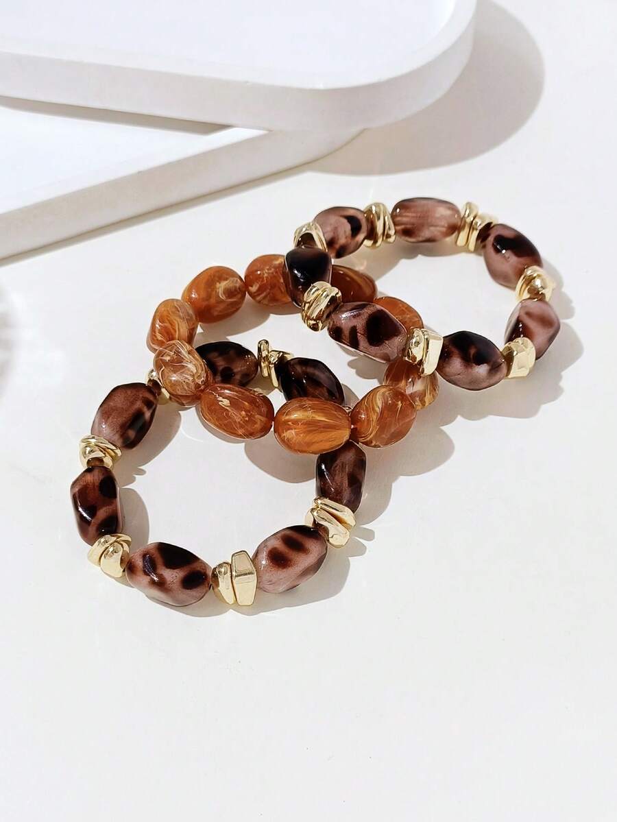 3pcs Set Fashion Vintage Bohemian Thick Multi-Layer Acrylic Beaded Bracelets For Women