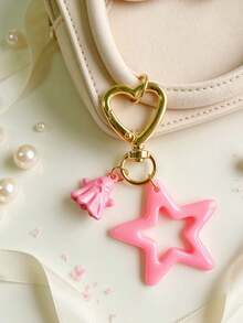 Llavero de fantasma con estrella hueca grande rosa, colgante lindo para mochila, anillo de llaves a juego para Halloween y uso diario - Rosa Pálido - Ver 3