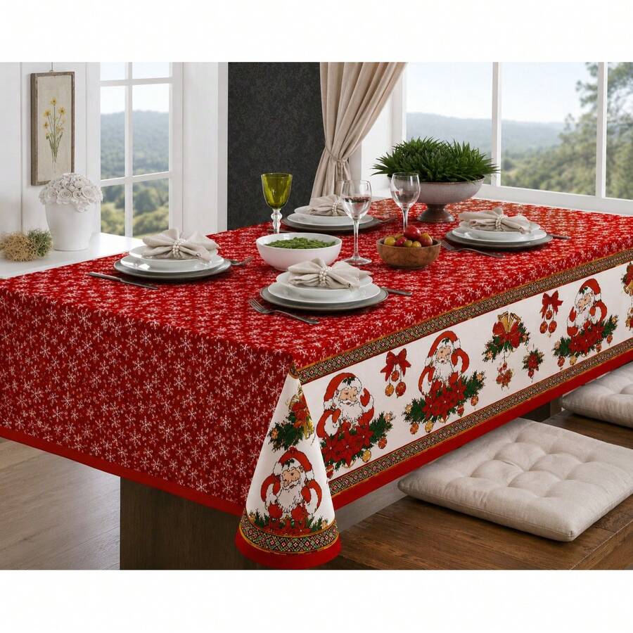 Rustic Oxford Linen Tablecloth Luxury 4/6/8 Seater Various Prints - 聖誕老人紅賓州 - 查看 1