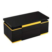 Modern Glossy Black Coffee Table,Elegant Side Table,Height-Adjustable Multifunctional Coffee Table,Foldable Dining Table/Living Room Furniture,100 X 50 X 43 Cm (L X W X H) - Black - View 10