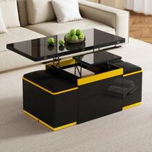 Modern Glossy Black Coffee Table,Elegant Side Table,Height-Adjustable Multifunctional Coffee Table,Foldable Dining Table/Living Room Furniture,100 X 50 X 43 Cm (L X W X H) - Black - View 8