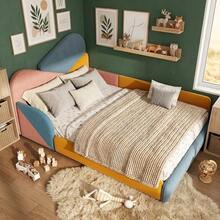 Kids' Upholstered Bed 140x200 Cm, Multicolor Single Bed With Raised Side Rails - Blue - View 4