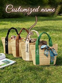 1pc Customizable Personalized Woven Bag, One Shoulder/Crossbody Straw Bag, Large Capacity Women's Handbag, Customizable Woven Bag, Beach Bag, Women's Tote Bag, Shoulder Bag, Handbag, Customizable Personalized Text And Letters, Suitable For Shopping, Travel, Vacation And Outdoor Beach Use, Reusable, Large Capacity, Fashionable Minimalist Exquisite, Unique Gift For Girlfriend, Mother, Friend, Best Friend And Family - Multicolor - View 8