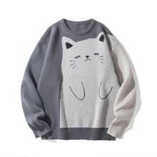 SAND SOUND Men's Colorblock Anime Cartoon Intarsia Knit Crew Neck Loose Streetwear Pullover Sweater - Grey - View 2