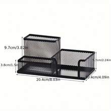 Desktop Storage Basket, 3-Compartment Pen Holder, Multi-Functional Metal Mesh, Office Stationery, Black 3-Tier Divided Organizer Box And Pen Holder, Space-Saving, Can Be Used As Desktop Display Rack, Suitable For Living Room, Office And Study - Rectangle - View 4