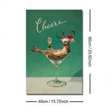 1pc Framed/Unframed Vintage Reindeer Champagne Christmas Funny Canvas Poster Whimsical Xmas Festival Bar Cart Wall Art Print Minimalist Kitchen Cottagecore Decor Rustic Scroll Painting For Dining Room,Living Room,Bedroom,Modern Home Decoration - A - View 11