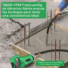 Vibrador Electrico Para Concreto, 13000 VPM Vibrador de Hormigón, 2m Chicote Con Mango Vibradores de Hormigón Portátiles 2200W para Eliminación De Burbujas y Nivelación de Hormigón - Verde - Ver 4