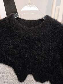 Sweater Rajut Pullover Bulu Imitasi Motif Kucing Lucu untuk Anak Perempuan, Cocok untuk Pakaian Kasual Sehari-hari di Musim Semi, Gugur, dan Dingin. - Hitam - View 7