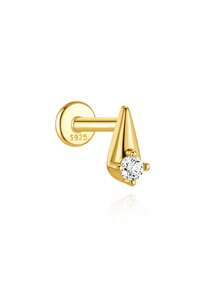 1pc 925 Sterling Silver Flat Back Earrings Hypoallergenic Dainty Cubic Zirconia Earrings Studs Flatback Dangle Stud Earring Helix Piercing Jewelry - Gold - View 13