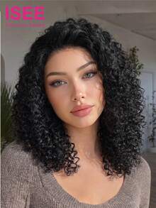 ISEE Hair Kinky Curly Invisi Draw-Strings 360 Lace Frontal Wear And Go Glueless Wig Pre-Bleached Knots 180% Density 14-26 Inch Natural Color Pre-Plucked Hairline Invisible Lace Seamless Blend Ready To Wear For Women - SNatural - View 3