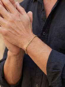 1 pulsera para hombre con cadena de cuerda retorcida minimalista y deportivo hecha de acero inoxidable bañado en oro de 18 quilates, adecuado para usar en hip-hop y street dance - Dorado - Ver 3
