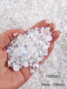 3-10mm Mixed Pearl Resin Rhinestones, Flat Back Pearl Rhinestones, Suitable For Phone Cases, DIY Jewelry, Handmade Accessories, Clothing Decoration And Other Crafts; Can Decorate Makeup Mirrors, Water Cups, Phone Cases, Craft Ornaments, Shoes And Other Items - White - View 9