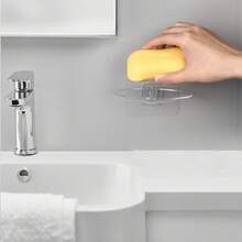 1pc Transparent No-Drill Wall-Mounted Soap Holder, Round Draining Soap Rack, Strong Adhesive Bathroom Sink Storage Tray - Transparent Soap Dish - View 3