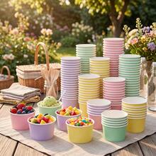 10/20/40pcs Macaron 4-Color Disposable Paper Ice Cream Cups, 9oz Smooth Matte Solid Color Dessert Bowls, Multi-Color Rolled Edge Snack Cups, Suitable For Birthday, Summer Picnic, Baby Shower, School Party Food Tableware - Macaron Colors - View 7