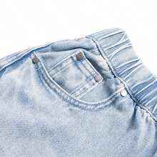 Adidas Three-Leaf Clover Women's Wide-Leg Jeans Curved Hem Pants - Light Denim Blue - View 9