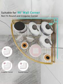 2pcs Corner Shower Caddy, No Drilling Corner Storage Rack, Wall-Mounted Storage Shelf Shampoo Holder, Bathroom Shelf, Toilet Triangle Storage Rack, Bathroom Toilet Shower Corner Rack - Gold Two Sets - View 4