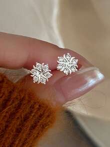 1 đôi bông tai nụ hoa Cubic Zirconia phong cách thời trang thanh lịch tối giản cho nữ, phù hợp đeo hàng ngày, đi tiệc, làm quà tặng lễ tết - Bạc - Xem 7