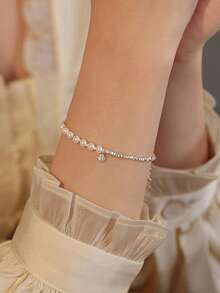 1 buah Gelang Mutiara & Perak Bentuk Tetesan Air Mata Mewah Niche, Cocok untuk Pemakaian Sehari-hari, Liburan, dan Pesta Wanita - Perak - View 3