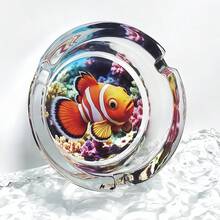 珊瑚礁小丑魚創意圖案玻璃菸灰缸，3.34英吋圓形菸灰缸裝飾，居家裝飾菸灰缸，送給朋友的禮物 - 魚 - 查看 2