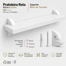 Prateleiras Flutuantes Pretas 60x15cm MDF Com Suporte Bico de Tucano - Preto - Visão 4