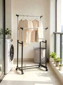 1 Movable Clothes Rack To Expand Storage Space. Equipped With Rollers At The Bottom For Easy Movement, Its Lower Layer Can Hold Shoes And Other Items, Suitable For Bedrooms And Balconies. - Multiple Specifications - View 3