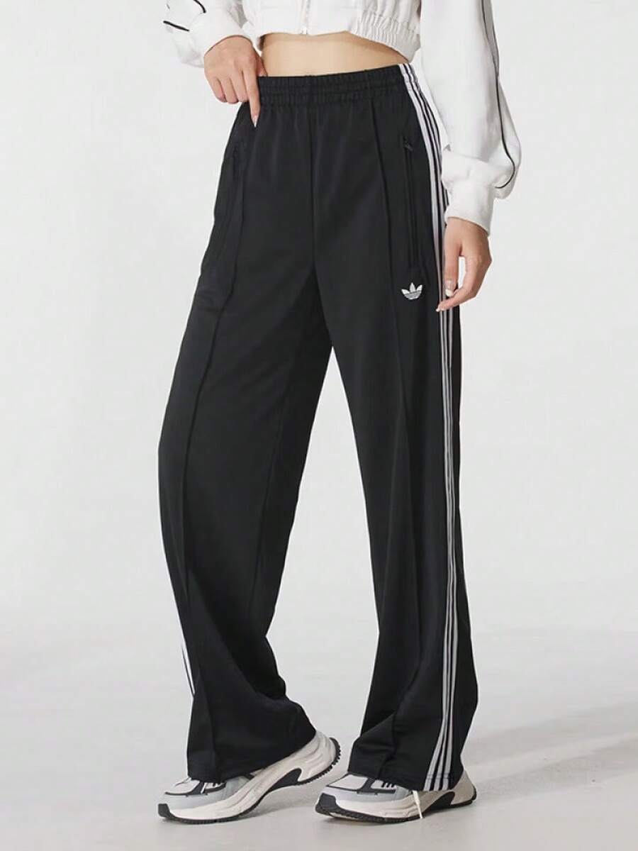 Adidas Women's Wide-Leg Casual Sweatpants Knit Breathable Straight-Leg Pants - Black and White - View 1