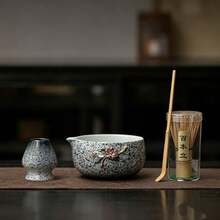 1/5pcs Handmade Embossed Floral Matcha Tea Set, Ceramic Matcha Bowl With Pour Spout, Bamboo Whisk, Whisk Holder & Chashaku Scoop, Japanese Tea Ceremony Kit For Matcha Lovers Gift - Multicolor - View 10