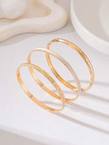 3pcs Fashion Versatile Metal Texture Oil Drop Enamel Bracelet Set For Women, French Vintage Summer Minimalist Beach Vacation Daily Wear - Geometry - View 8