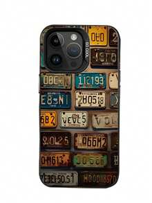 1 Buah Casing Ponsel Vintage Retro Amerika dengan Desain Plat Nomor Ganda, Kompatibel dengan Apple 11/12/13/14/15/16/17PROMAX - MultiWarna - View 2