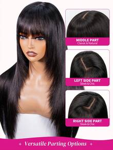 ISEE 16-24 Inch 180% Density Natural Color Pre-Cut Layered Bangs T-Part Wig, Pre-Bleached Knots, Front Hairline, No Glue Needed, Suitable For Beginners, Natural Hairline, Glue-Free Wear - SNatural - View 6