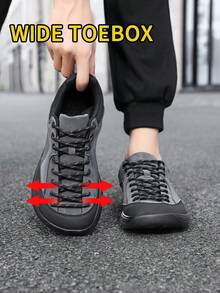 Novos Sapatos de Caminhada Masculinos com Caixa de Dedos Larga, Sola Macia, Cabedal Macio, Planos, para Viagens ao Ar Livre, Esportes Casuais e Caminhada - 018 Cinza - Visão 5