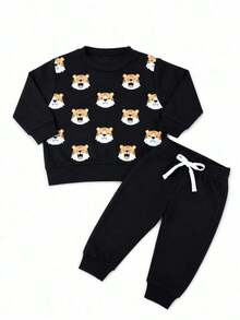 Conjunto Infantil Menino Moletom Peluciado Tigres - Preto - Visão 1