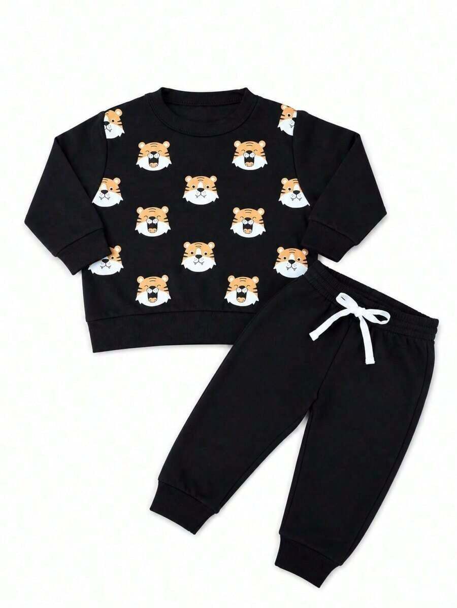 Conjunto Infantil Menino Moletom Peluciado Tigres - Preto - Visão 1