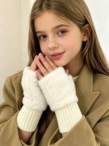 1 Pair Fingerless Gloves For Girls, Comfortable Gloves For Autumn And Winter - Soft And Warm, Versatile, Suitable For Winter Wear Or Daily Use - Multicolor - View 1
