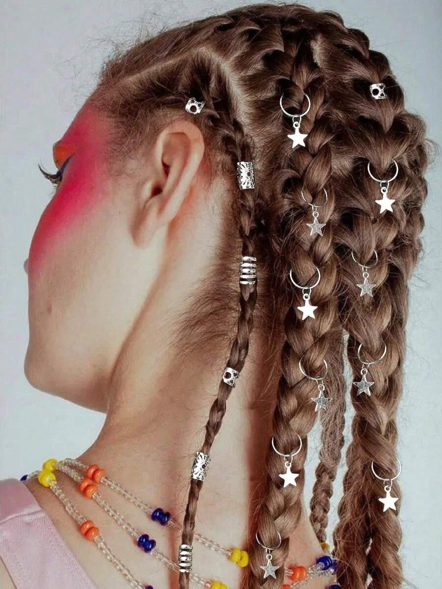 35 Pcs Silver Five-Line Star Mixed Hair Ring Set Women Dress Up Headwear Hair Accessories