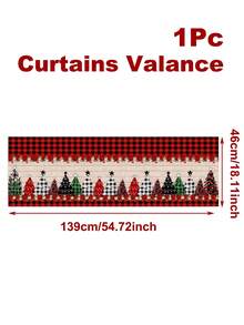 1pc Christmas Curtain Valance With Red Black Buffalo Plaid Christmas Tree Pattern, 139*46cm Polyester Hanging Window Decoration, Rod Pocket Short Curtain, Merry Christmas Decor, Xmas Decor, Holiday Party Decoration, Winter Home Decor, Bedroom Kitchen Living Room Window Decoration, Christmas Hanging Decor, Indoor Outdoor Decoration - Multicolor - View 8