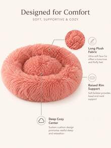 1pc Soft Plush Round Pet Bed With Matching Blanket, Fluffy Donut Dog Bed Cat Bed, With Raised Cushion Edge, Warm And Comfortable Indoor Sleeping Nest, Suitable For Puppies, Kittens, Cats And Small Dogs, Medium Dogs Bedroom, Living Room, Cage And Home Use Bed - Pink - View 6
