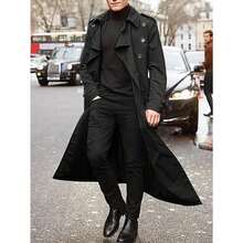 Multi-Color Optional Men's Extra-Long Trench Coat, Classic Double-Breasted Lapel Trench Coat, British Style Slim And Thin Autumn Winter Fashion Coat - Black - View 15