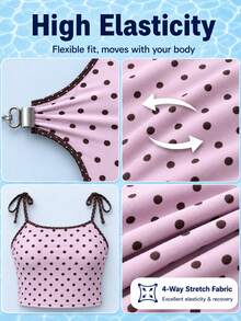 HOTTIE HABIT Damen süßes rosa & braunes Polka Dot Bikini Set mit Bindebändern, mittlere Taille hoch geschnitten zweiteiliger Badeanzug, süße Sommer Strandurlaub figurbetonte Badebekleidung - Verschiedenfarbig - Übersicht 8