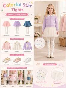 Celana Ketat Warna-warni untuk Anak Perempuan, Celana Ketat Motif Kupu-kupu, Legging Motif Bintang, Celana Ketat Mengkilap - MultiWarna - View 11