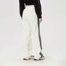 Adidas Celana rajut kasual sporty wanita model lurus dengan tiga garis, nyaman dan serbaguna. - Putih/Hitam - View 5