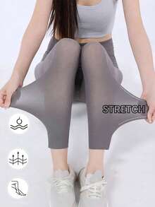 Commuter Outfit Ice Silk High Waist Leggings Seamless Slimming Cool Breathable Summer Lightweight Fitted Pants - Multicolor - View 3