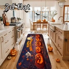 1件裝萬聖節紫色背景秋葉3D南瓜幽靈印花防滑廚房地墊,防水防油簡約節日腳墊,滿月落楓葉HAPPY HALLOWEEN 3D文字,可機洗,適用於廚房、玄關、浴室,四季通用 - 彩色 - 查看 11
