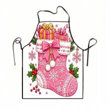 1pc Christmas Santa Claus, Christmas Bell, Christmas Snowflake, Christmas Reindeer, Christmas Tree, Christmas Snowman, Christmas Penguin, Christmas Cartoon Animal Pattern Chef Apron, Apron, Suitable For Home Decor And Kitchen Use. Made Of 100% Polyester Material, Designed As Sleeveless Style, Perfect For Home Kitchen, Outdoor BBQ Cooking. This Printed Apron Is Unisex, Machine Washable And Reusable, Essential Kitchen Accessory - Multicolor - View 14