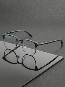 1 Pair Square Large Frame Classic Casual Style Unisex Gold Plastic Combination Clear Lens Glasses, Multiple Colors, Suitable For Back To School Display, Holiday Gifts, Daily Wear, Street Photography, Bachelor Party And Fashion Accessory - Clear - View 3