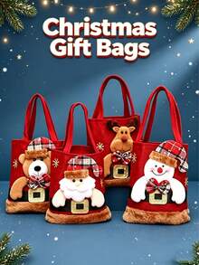 Bolsa de regalo de decoración navideña con Papá Noel, muñeco de nieve y ciervo, bolsa de regalo navideña de dibujos animados 3D, bolsa de almacenamiento, bolsa de regalo festiva - Ver 1